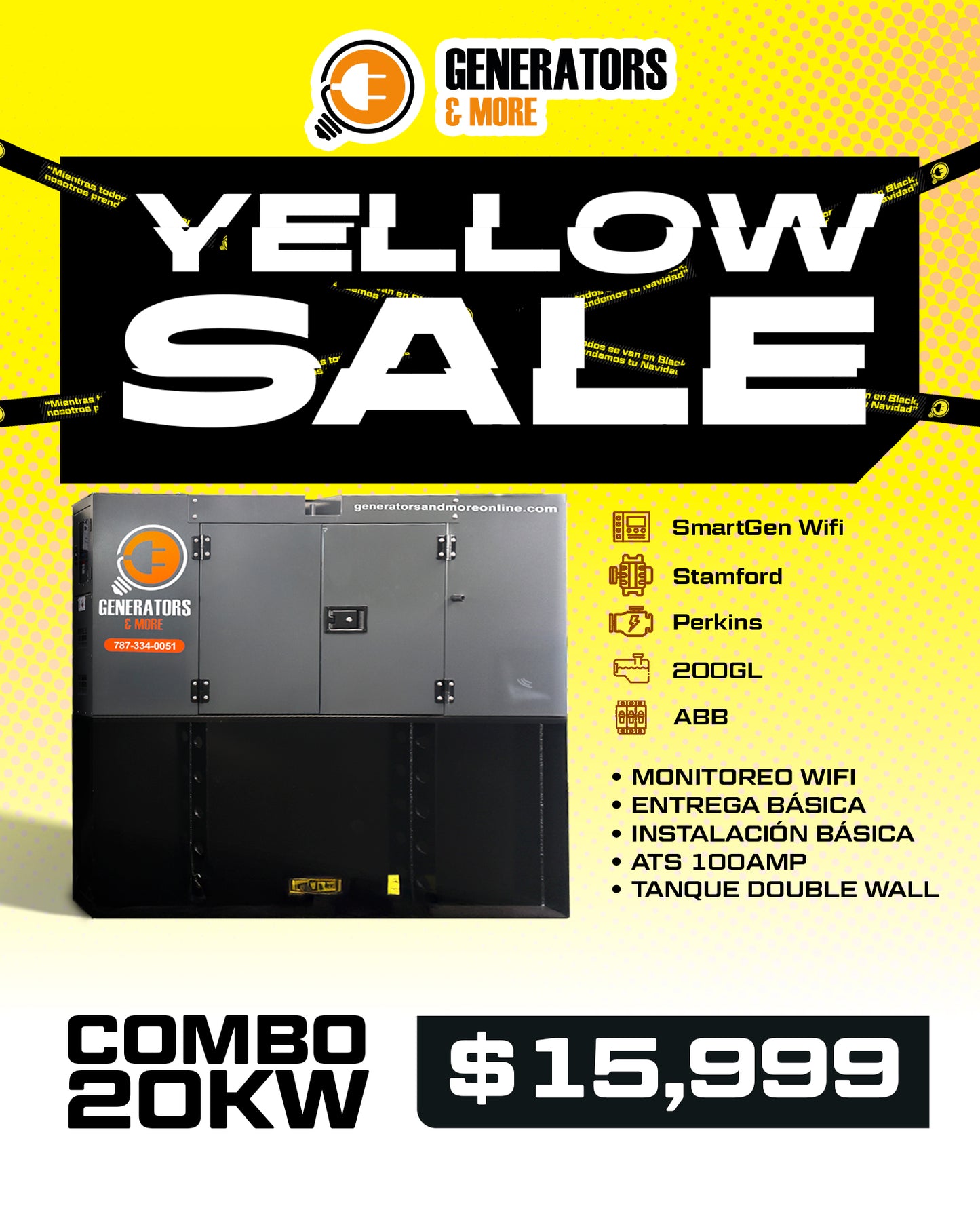 Combo Generador Diésel 20KW con SmartGen WiFi – Yellow Sale ⚡